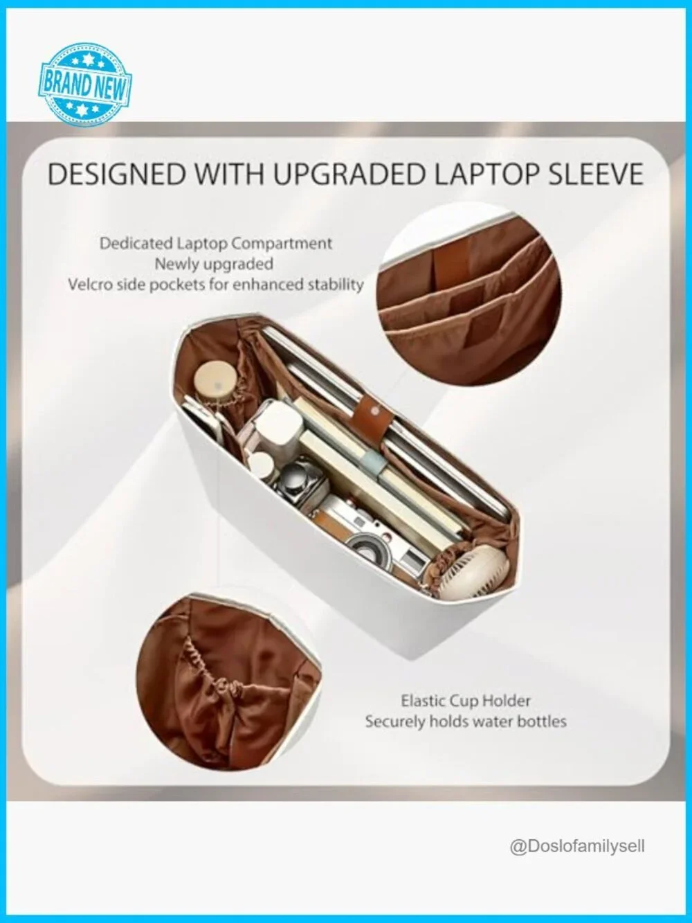 Lightweight Tote Bag Organizer Insert with Laptop Compartment & Cup Holder